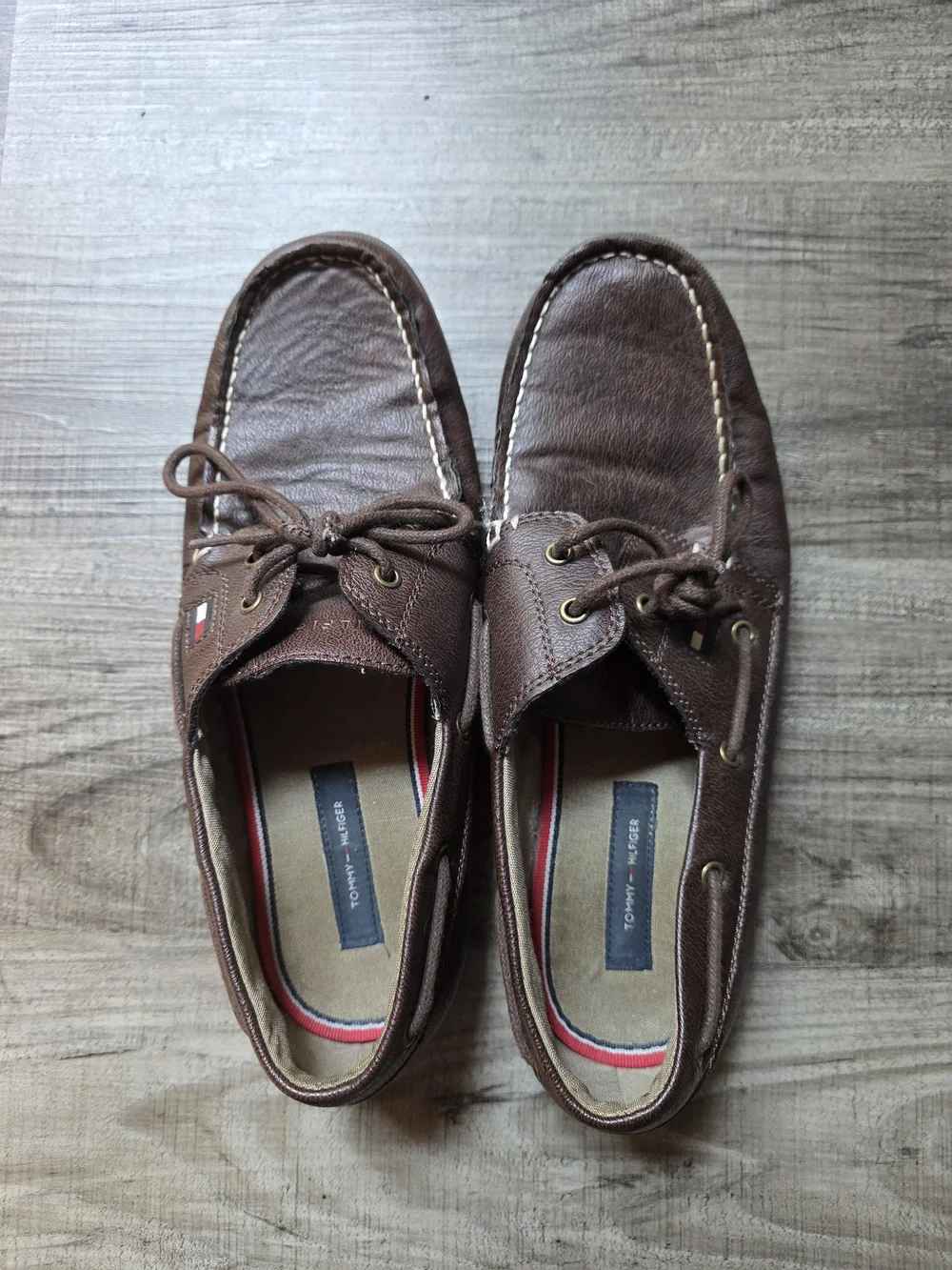 Tommy Hilfiger Men's Brown Leather Moc Toe Boat Shoes